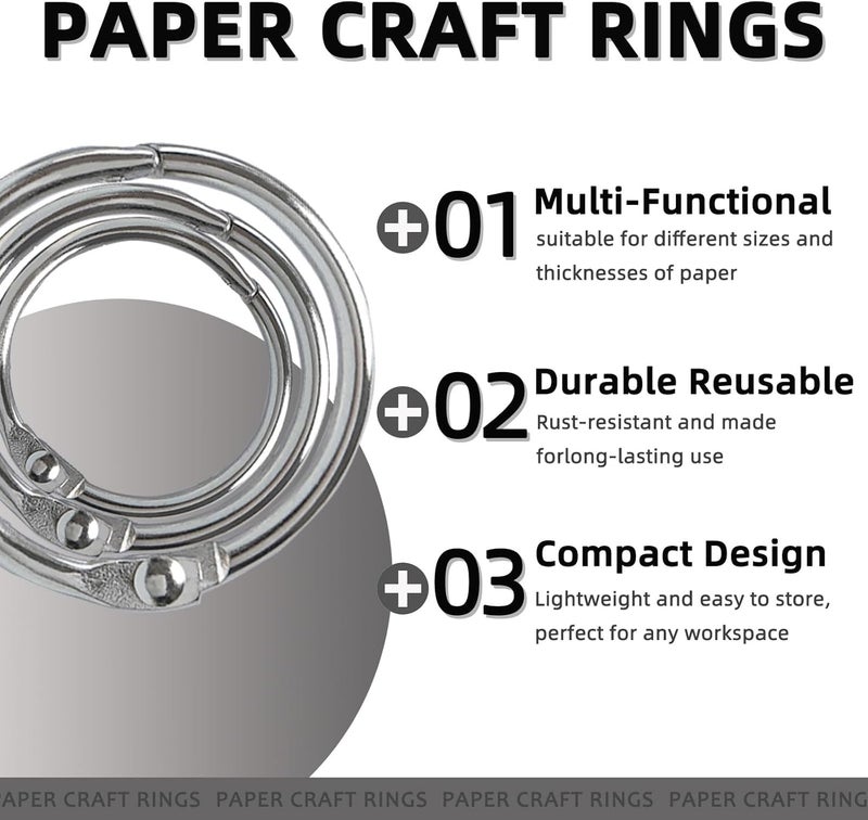 NEEWAY 80pcs Loose Leaf Binder Rings Assorted Sizes (0.75, 1, 1.2 Inch), Book Rings with Single Hole Punch, Metal Ring for Crafts - Image 3